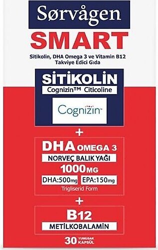 Sorvagen Smart Sitikolin, Dha Omega 3 Norveç Balık Yağı Ve B12 (30 Kapsül)